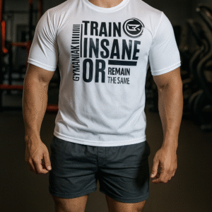 GYMANIAK SHORT AND TSHIRT TRAIN INSANE OR REMAIN THE SAME  SIZE MEDIUM